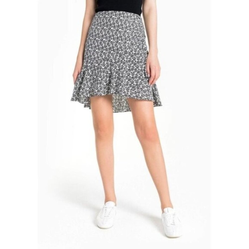 ALC Womens Farrow Silk Floral Flounce Skirt Size 2 Black White Feminine Fairy
